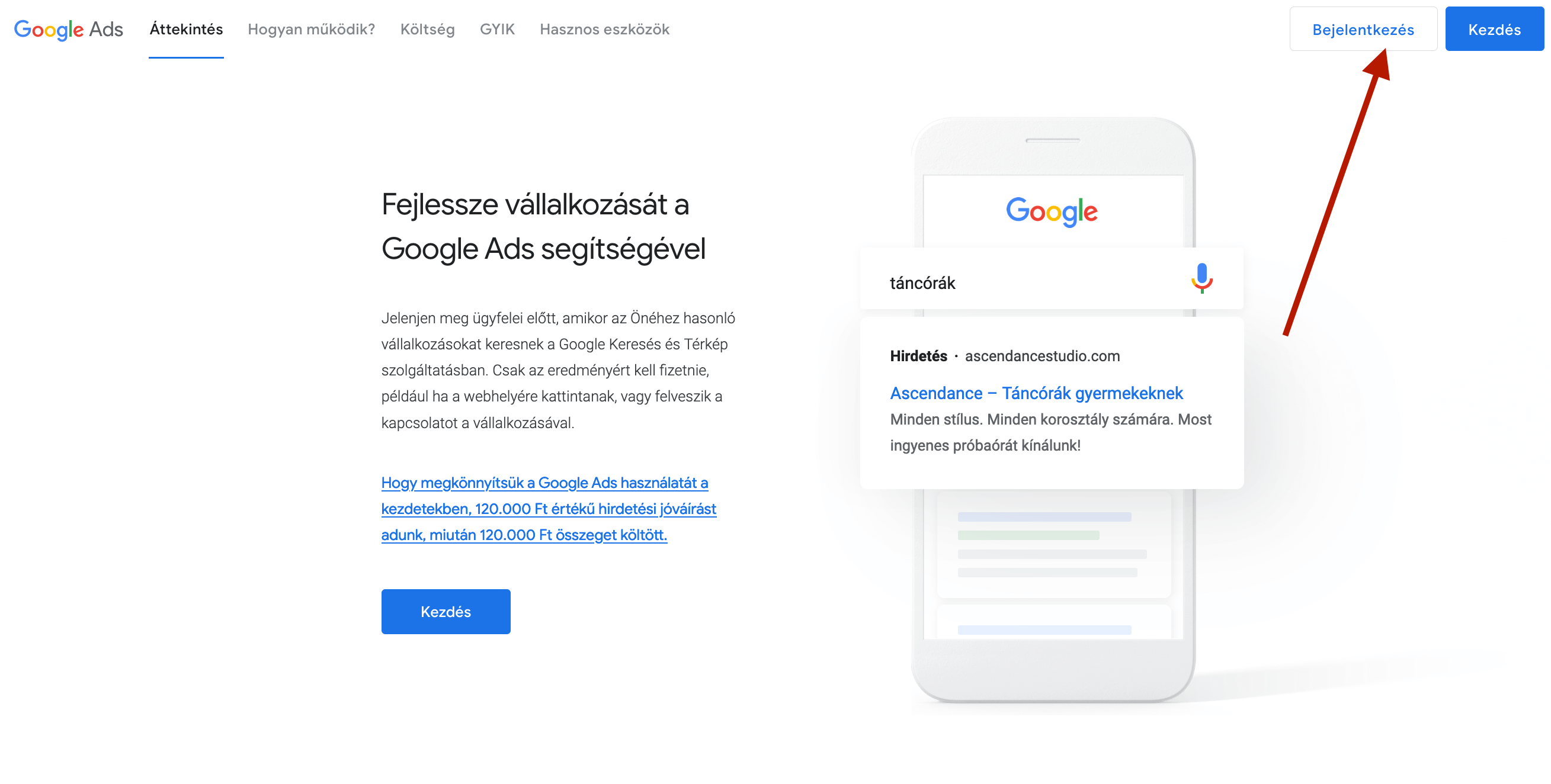 Google Ads belépés