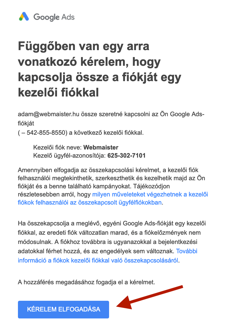 Google Ads meghívó email