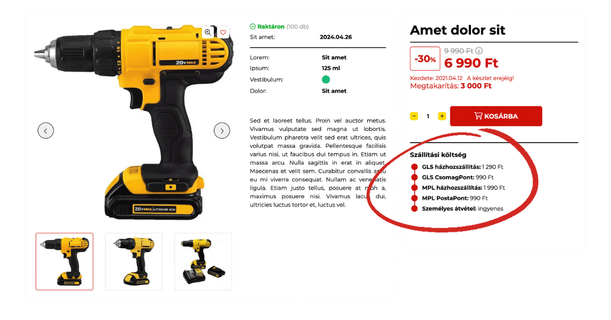 Szállítási költségek megjelenítése Unas webáruházadban